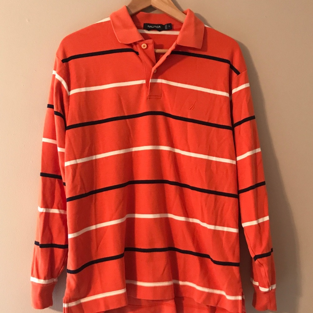 ⭐️3/$10 Orange and White Long Sleeve Nautica Polo